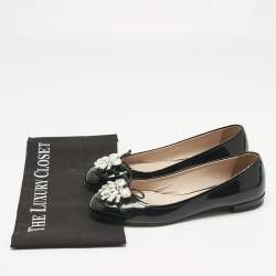 Pre Owned Miu Miu Black Crystal Embellish Patent Leather Ballet Flats Size 36.5