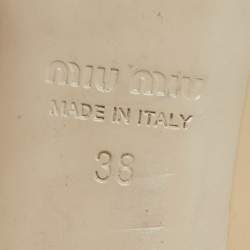 Pre Owned Miu Miu Beige Patent Leather Crystal Embellish Block Heel Pumps Size 38