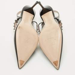 Pre Owned حذاء كعب عالي ميو ميو جلد لامع أسود مزين بالكريستال ومفتوح من الخلف مقاس 38