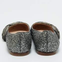 Pre Owned Miu Miu Silver Glitter and Suede Ballet Flats Size 37