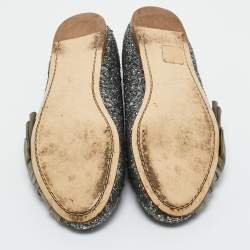 Pre Owned Miu Miu Silver Glitter and Suede Ballet Flats Size 37