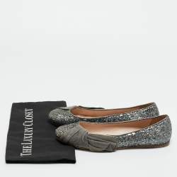 Pre Owned Miu Miu Silver Glitter and Suede Ballet Flats Size 37