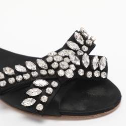 Pre Owned Miu Miu Black Satin Crystal Embellished Bow Slide Sandals Size 37