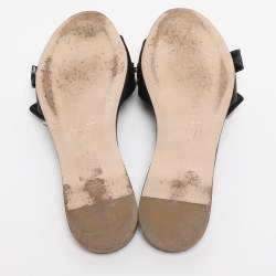 Pre Owned Miu Miu Black Satin Crystal Embellished Bow Slide Sandals Size 37