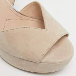 Pre Owned Miu Miu Beige/Beige Glitter and Suede Ankle Strap Sandals Size 36