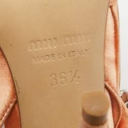 Pre Owned Miu Miu Orange Satin Pearl Crystal Embellished Slingback Pumps Size 36.5
