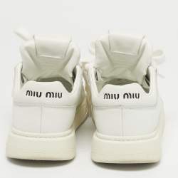 Pre Owned Miu Miu White Leather Lace Up Sneakers Size 36