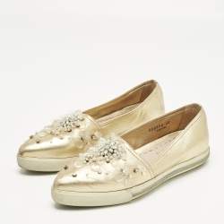 Pre Owned Miu Miu Gold LeatherEmbellish Pointed Toe Slip On Sneakers Size 36