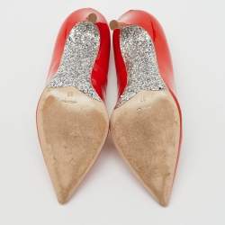 Pre Owned Miu Miu Cherry Red Patent Leather Glitter Sole Pointed Toe Pumps Size 37