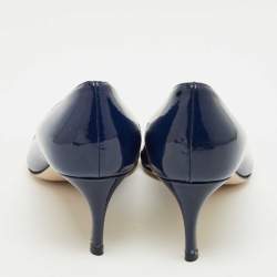 Pre Owned Miu Miu Navy Blue Patent Leather and PVC Pumps Size 38.5