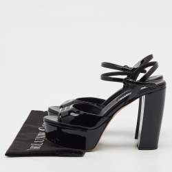 Pre Owned Miu Miu Black Patent Leather Block Heel Platform Sandals Size 37.5