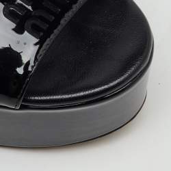 Pre Owned Miu Miu Black Patent Leather Block Heel Platform Sandals Size 37.5