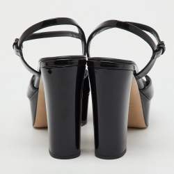 Pre Owned Miu Miu Black Patent Leather Block Heel Platform Sandals Size 37.5