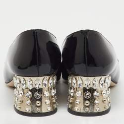 مملوكة مسبقًا Miu Miu Black Patent Leather Crystal Embellished Block Heel Pumps Size 40