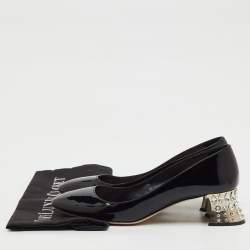 مملوكة مسبقًا Miu Miu Black Patent Leather Crystal Embellished Block Heel Pumps Size 40
