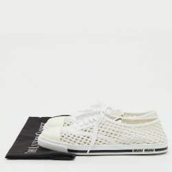 Pre Owned Miu Miu White Rope Fabric Low Top Sneakers Size 38.5