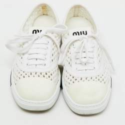 Pre Owned Miu Miu White Rope Fabric Low Top Sneakers Size 38.5