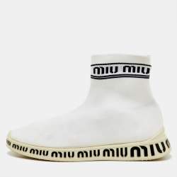 Pre Owned Miu Miu White Knit Fabric Sock High Slip On Sneakers Size 40