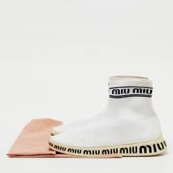 Pre Owned Miu Miu White Knit Fabric Sock High Slip On Sneakers Size 40