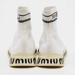 Pre Owned Miu Miu White Knit Fabric Sock High Slip On Sneakers Size 40