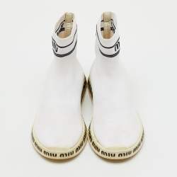 Pre Owned Miu Miu White Knit Fabric Sock High Slip On Sneakers Size 40