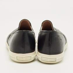 Pre Owned Miu Miu Black Leather Metal Cap Toe Slip On Sneakers Size 36