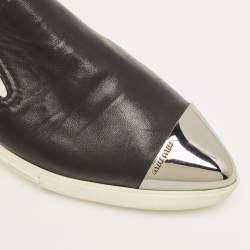 Pre Owned Miu Miu Black Leather Metal Cap Toe Slip On Sneakers Size 36
