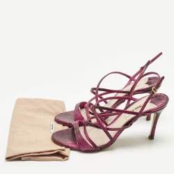 مملوكة مسبقًا Miu Miu Pink Python Embossed Leather Slingback Sandals Size 38.5