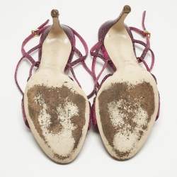 مملوكة مسبقًا Miu Miu Pink Python Embossed Leather Slingback Sandals Size 38.5