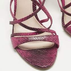 مملوكة مسبقًا Miu Miu Pink Python Embossed Leather Slingback Sandals Size 38.5
