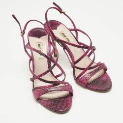 مملوكة مسبقًا Miu Miu Pink Python Embossed Leather Slingback Sandals Size 38.5
