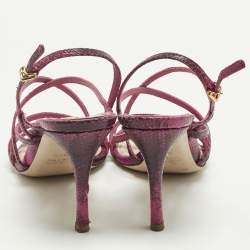 مملوكة مسبقًا Miu Miu Pink Python Embossed Leather Slingback Sandals Size 38.5