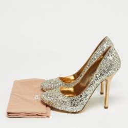 Pre Owned Miu Miu Gold Coarse Glitter Round Toe Pumps Size 37.5