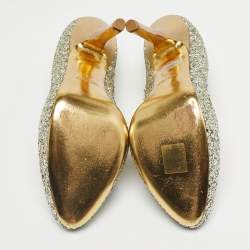 Pre Owned Miu Miu Gold Coarse Glitter Round Toe Pumps Size 37.5