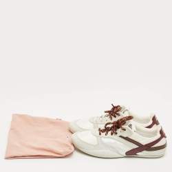 Pre Owned Miu Miu White/Brown Fabric, Suede and Leather Gymnasium Low Top Sneakers Size 38.5