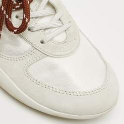 Pre Owned Miu Miu White/Brown Fabric, Suede and Leather Gymnasium Low Top Sneakers Size 38.5