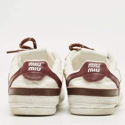 Pre Owned Miu Miu White/Brown Fabric, Suede and Leather Gymnasium Low Top Sneakers Size 38.5