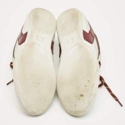 Pre Owned Miu Miu White/Brown Fabric, Suede and Leather Gymnasium Low Top Sneakers Size 38.5