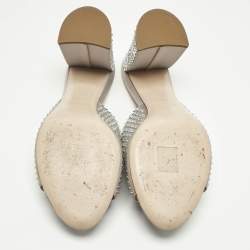 Pre Owned Miu Miu Grey Satin Crystal Embellished Heel Mules Size 40.5