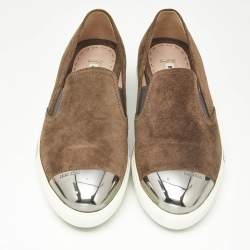 Pre Owned Miu Miu Brown Suede Metal Cap Toe Slip On Sneakers Size 37
