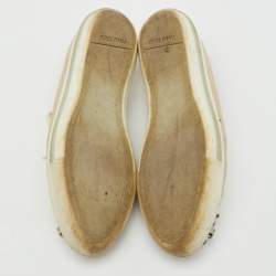 Pre Owned Miu Miu Gold Leather Crystal Embellished Cap Toe Low Top Sneakers Size 39