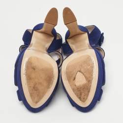 Pre Owned Miu Miu Blue Suede Platform Ankle Strap Sandals Size 36.5