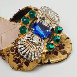Pre Owned Miu Miu Multicolor Brocade Fabric Crystal Embellished Slide Sandals Size 37