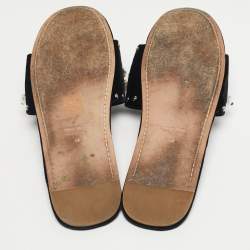 Pre Owned Miu Miu Black Velvet Faux Pearl Embellished Flat Slides Size 40