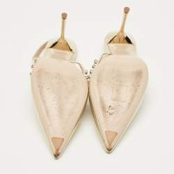 Pre Owned Miu Miu Gold Leather Crystal Embellished Decollete Slingback Pumps Size 38
