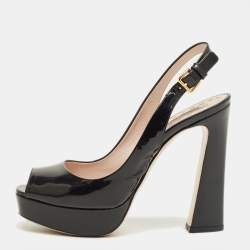 Pre Owned Miu Miu Black Patent Leather Open Toe Platform Slingback Pumps Size 35.5