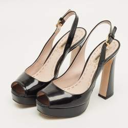 Pre Owned Miu Miu Black Patent Leather Open Toe Platform Slingback Pumps Size 35.5
