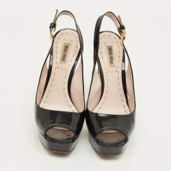 Pre Owned Miu Miu Black Patent Leather Open Toe Platform Slingback Pumps Size 35.5
