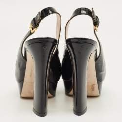 Pre Owned Miu Miu Black Patent Leather Open Toe Platform Slingback Pumps Size 35.5