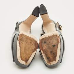 Pre Owned Miu Miu Black Patent Leather Open Toe Platform Slingback Pumps Size 35.5